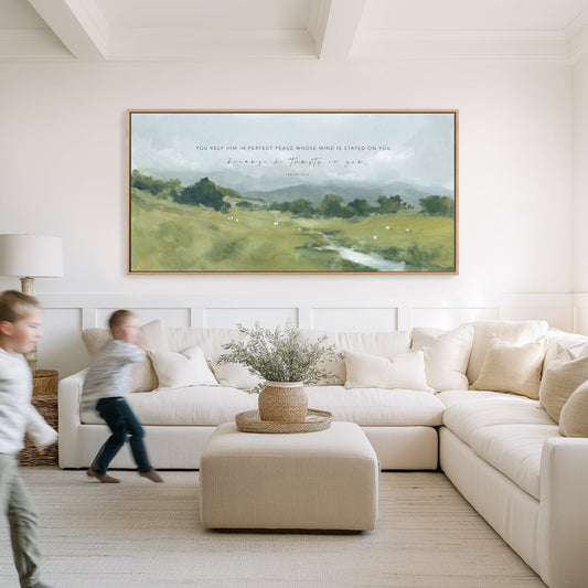 Christian home decor landscape with Scripture on God’s perfect peace