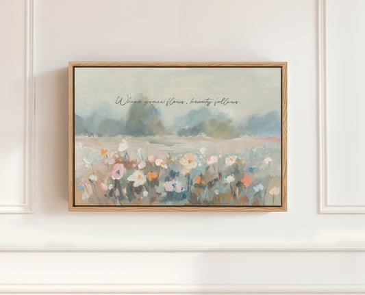Christian wall decor featuring wildflowers and Scripture verse