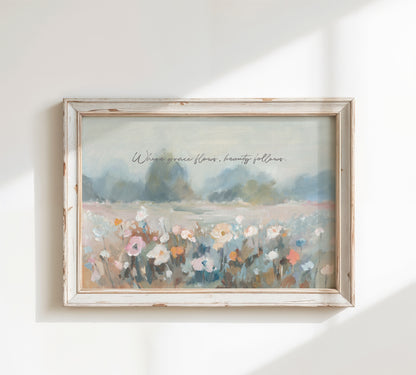 Christian wall decor featuring wildflowers and Scripture verse