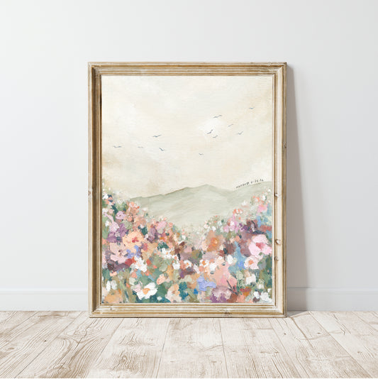 Wholesale Christian wall art print – Even the Flowers Know Matthew 6 with birds and flowers