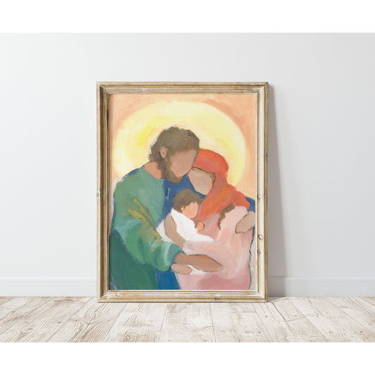 Christian Christmas Wall Art — Vibrant Holy Family Art Print "Held in Love"