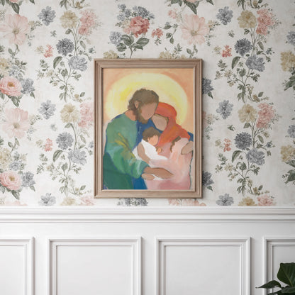 Christian Christmas Wall Art — Vibrant Holy Family Art Print "Held in Love"