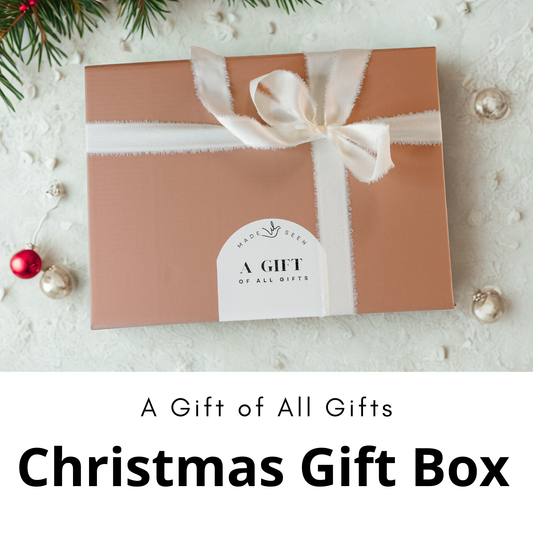 Christian Christmas gift box with 8x10 Nativity art print, Christmas Scripture cards, and gold-plated S925 cross necklace.