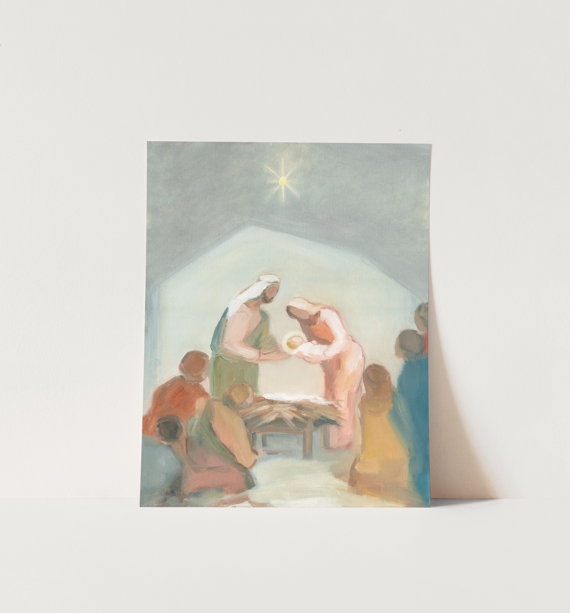 8x10 Nativity wall art print of the manger scene titled ‘The Gift’ Christian Christmas decor.