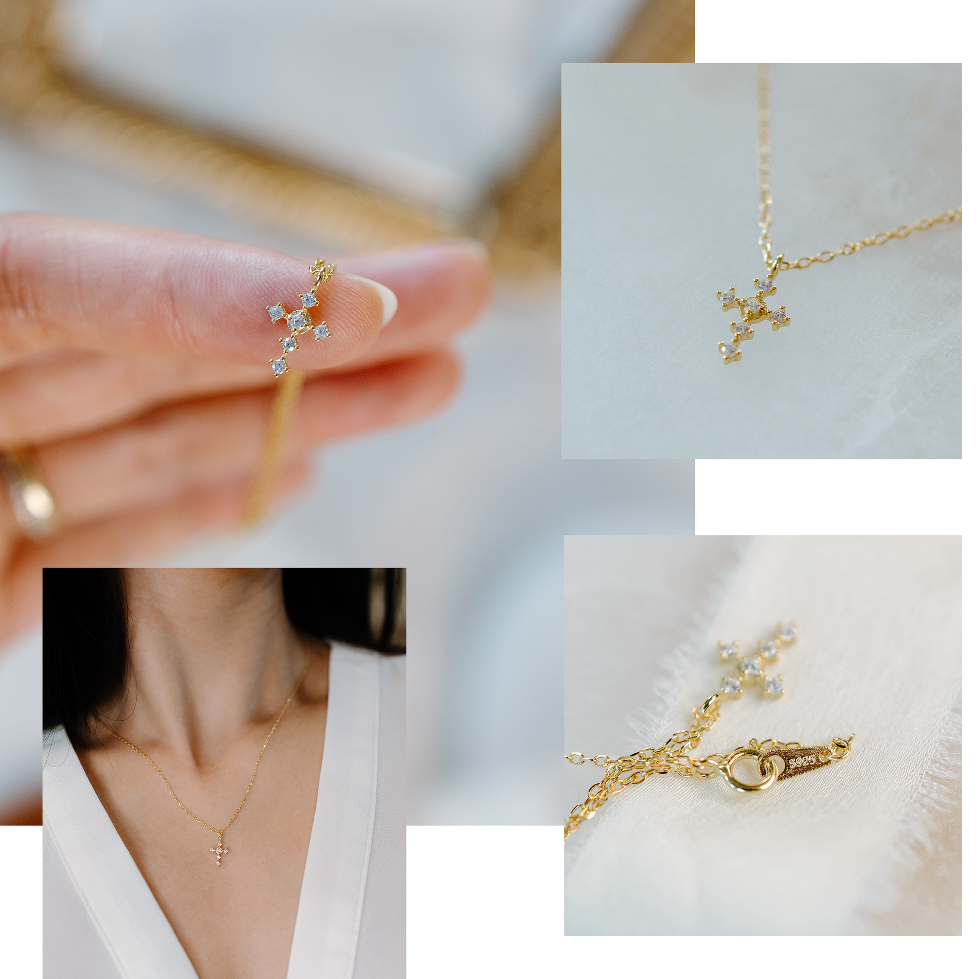 Gold-plated S925 sterling silver cross necklace faith jewelry gift for Christian women.