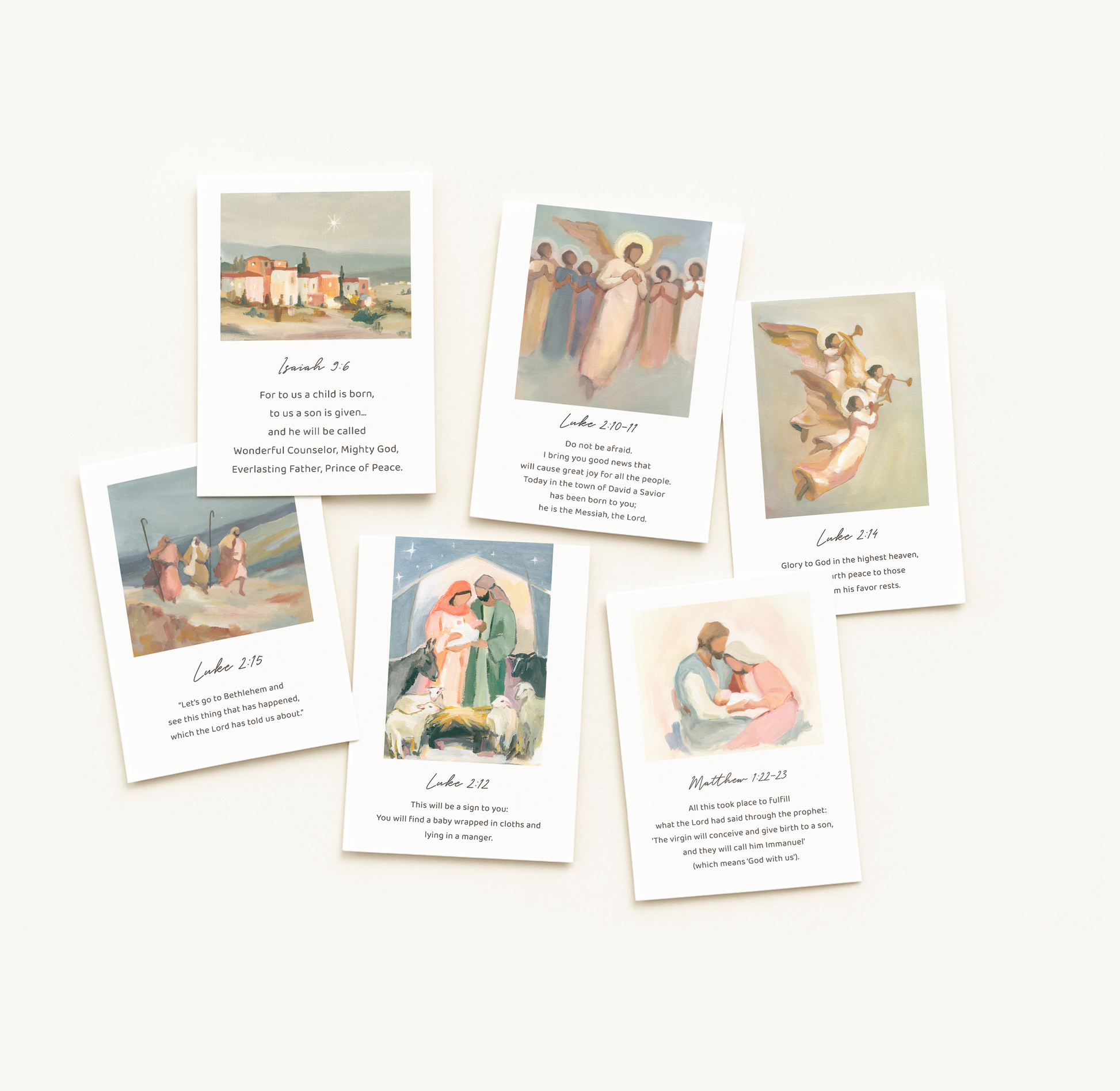 Set of Christmas Scripture cards with Bible verses of the Christmas story.