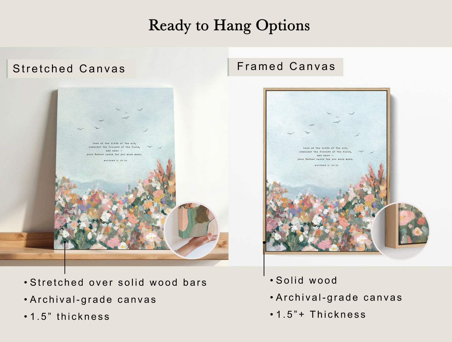 Modern Christian Art Print of Birds & Florals | Matthew 6 | "More Than Sparrows"