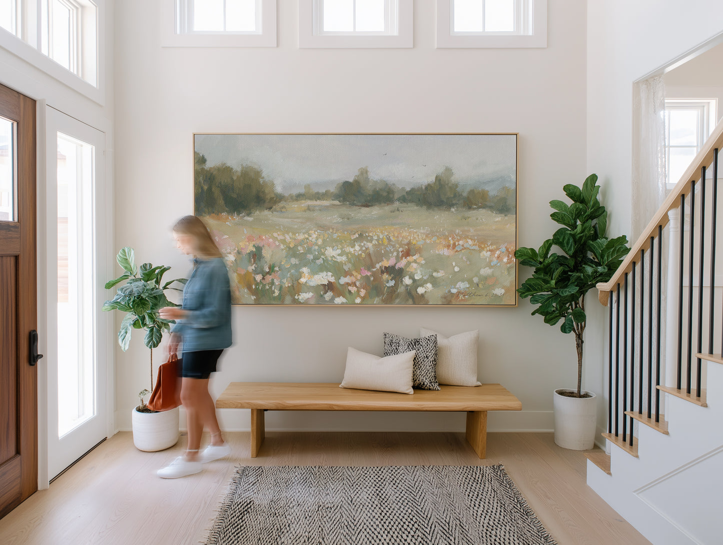 serene wildflower field with trees and birds in the sky – Matthew 6:25 bible verse wall art print