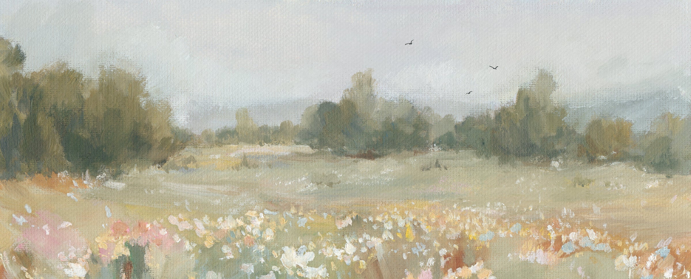 Christian wall art wild flower field oil painting landscape inspired by Bible verse Matthew 6 