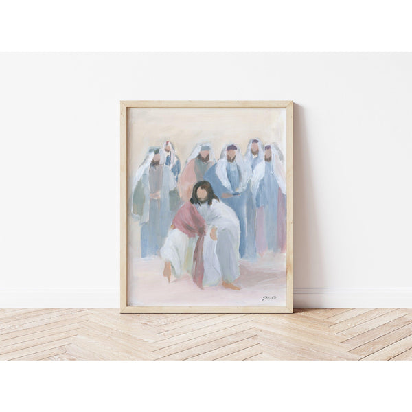 Bible Story Wall Art — “Jesus Writing on the Ground” Print – Made Seen