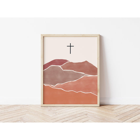 Modern Minimalist Christian Art - Cross on Mountain