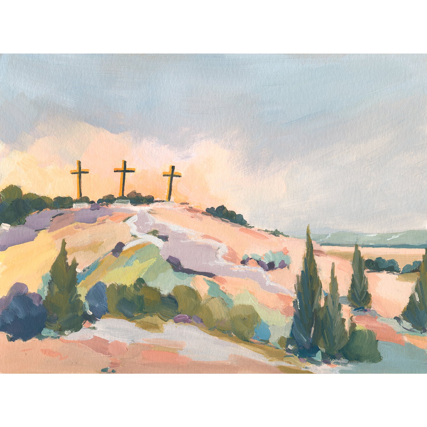 Modern Christian Art | Three Crosses on Hill | "Hill of Hope"
