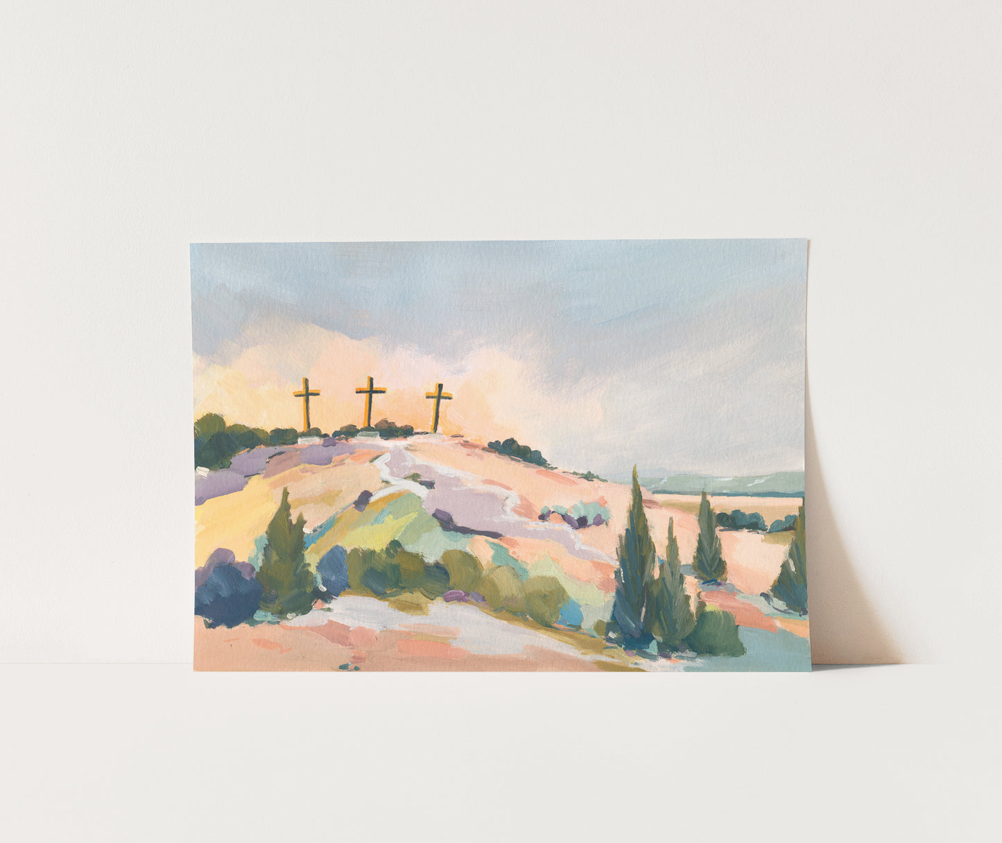 Modern Christian Art | Three Crosses on Hill | "Hill of Hope"