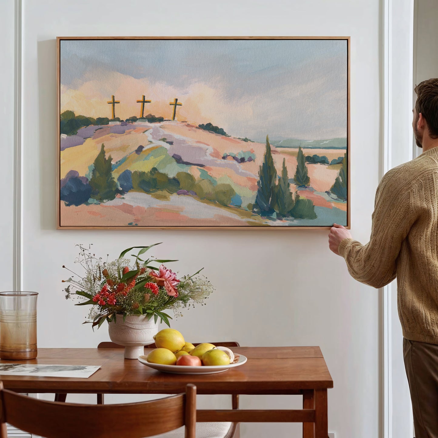 Modern Christian Art | Three Crosses on Hill | "Hill of Hope"