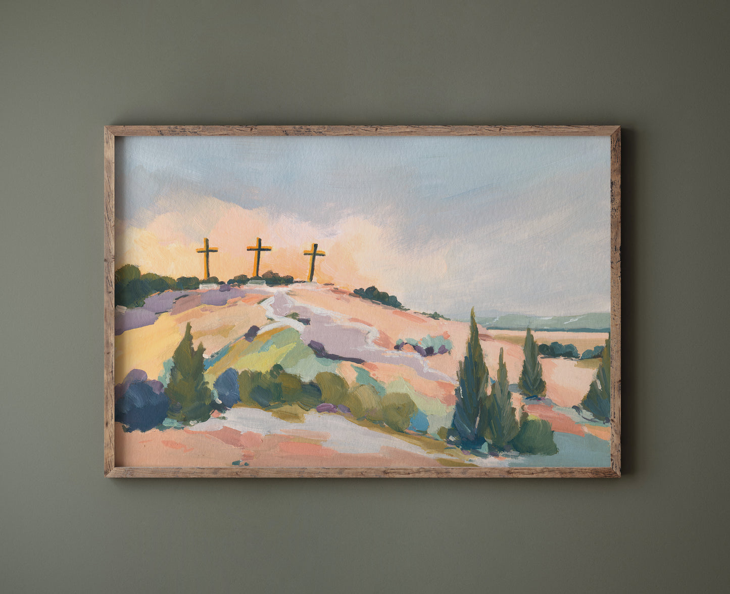 Modern Christian Art | Three Crosses on Hill | "Hill of Hope"