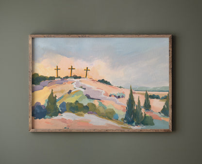 Modern Christian Art | Three Crosses on Hill | "Hill of Hope"