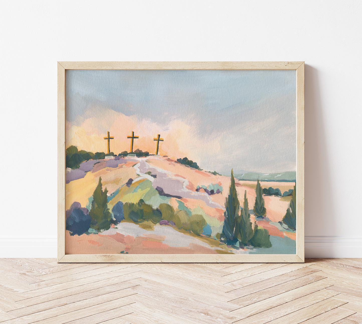 Modern Christian Art | Three Crosses on Hill | "Hill of Hope"