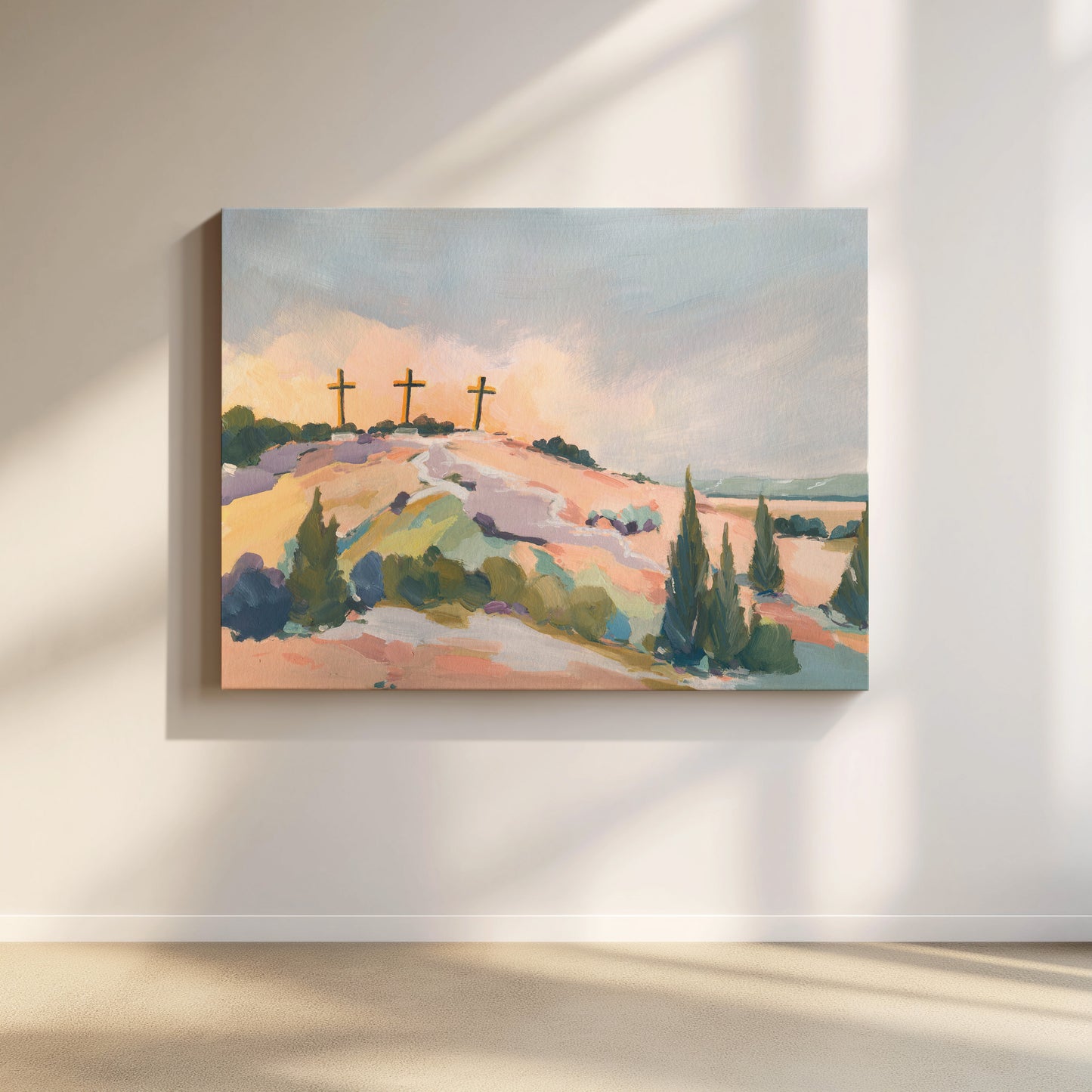 Modern Christian Art | Three Crosses on Hill | "Hill of Hope"