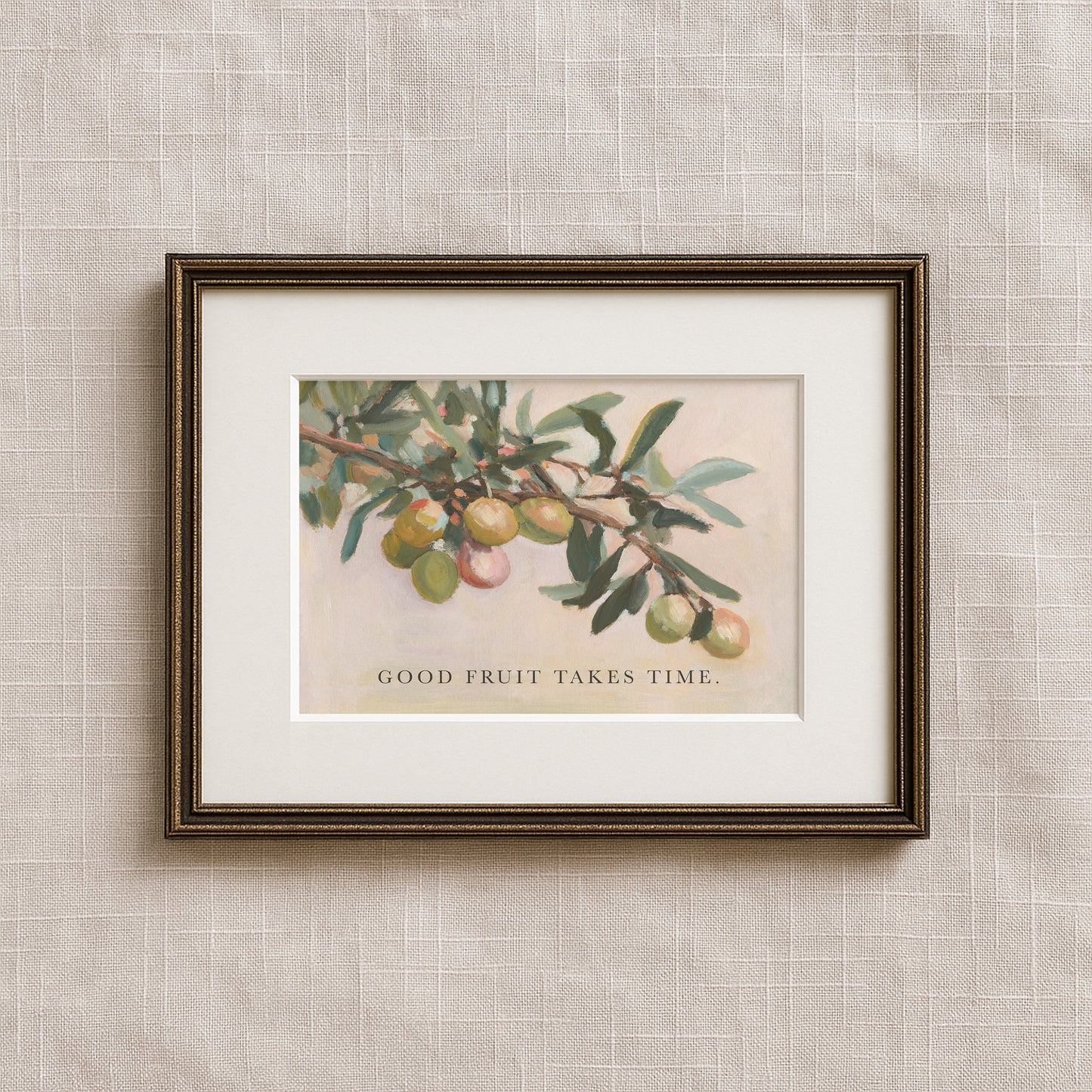 Modern Vintage Home Decor | Olive Branch Wall Art Print – “Good Fruit” Botanical Quote