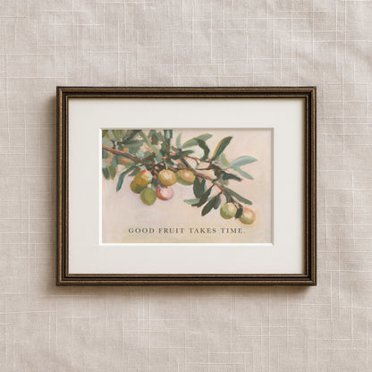 Modern Vintage Home Decor | Olive Branch Wall Art Print – “Good Fruit” Botanical Quote