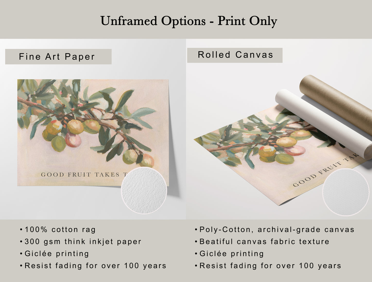 Modern Vintage Home Decor | Olive Branch Wall Art Print – “Good Fruit” Botanical Quote