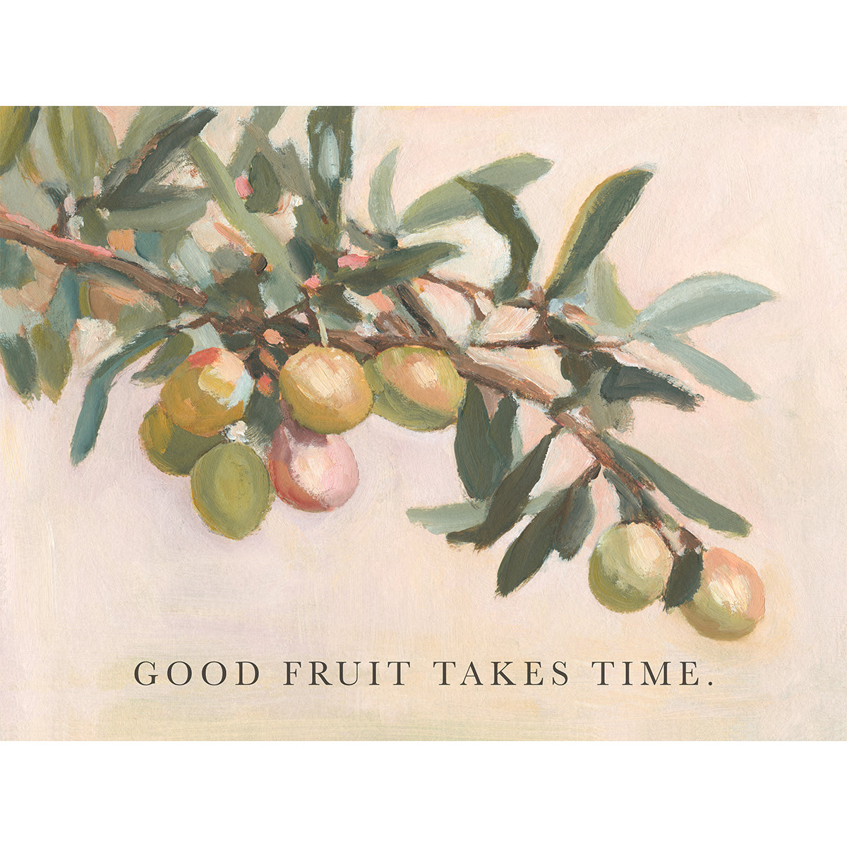 Modern Vintage Home Decor | Olive Branch Wall Art Print – “Good Fruit” Botanical Quote