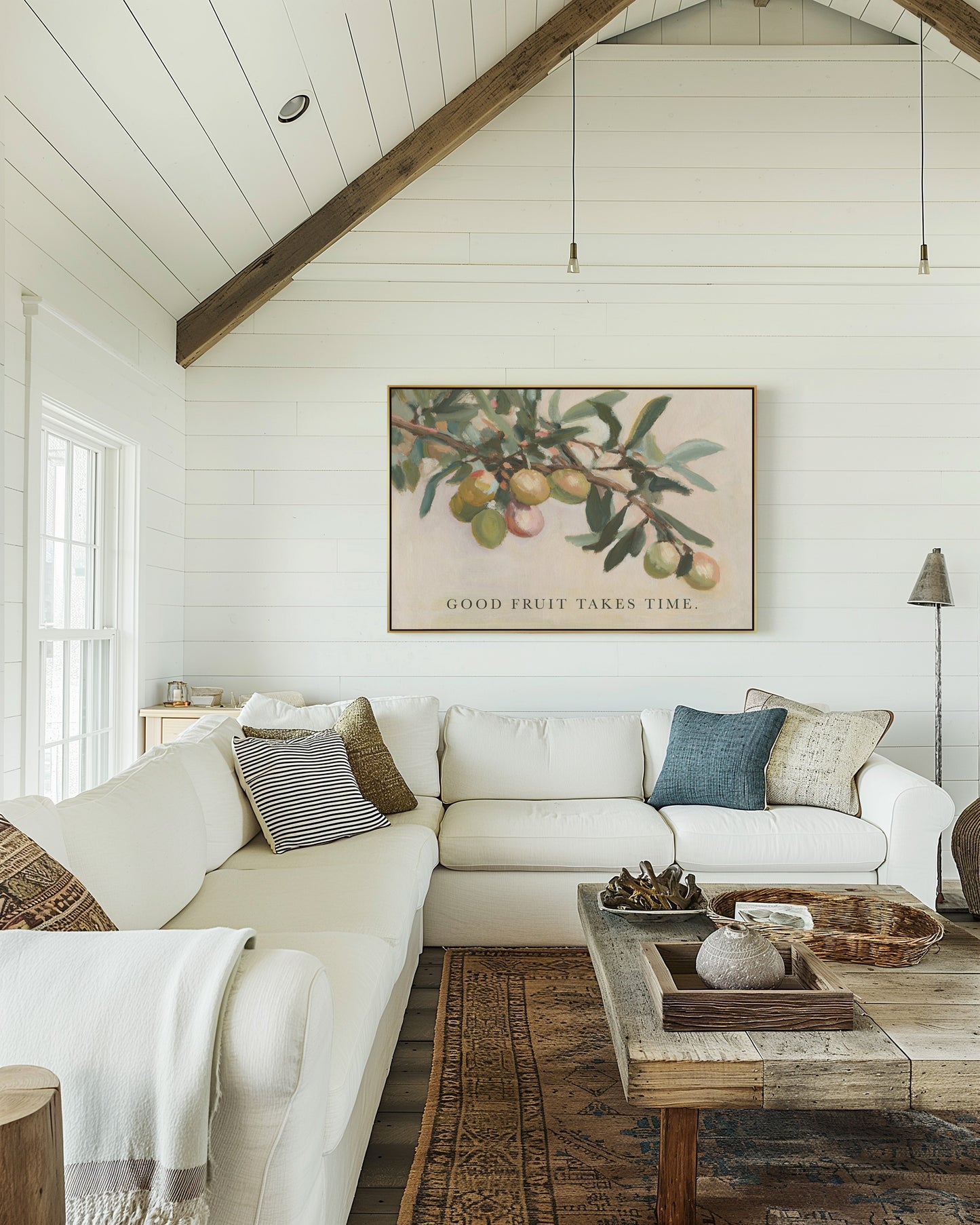 Modern Vintage Home Decor | Olive Branch Wall Art Print – “Good Fruit” Botanical Quote