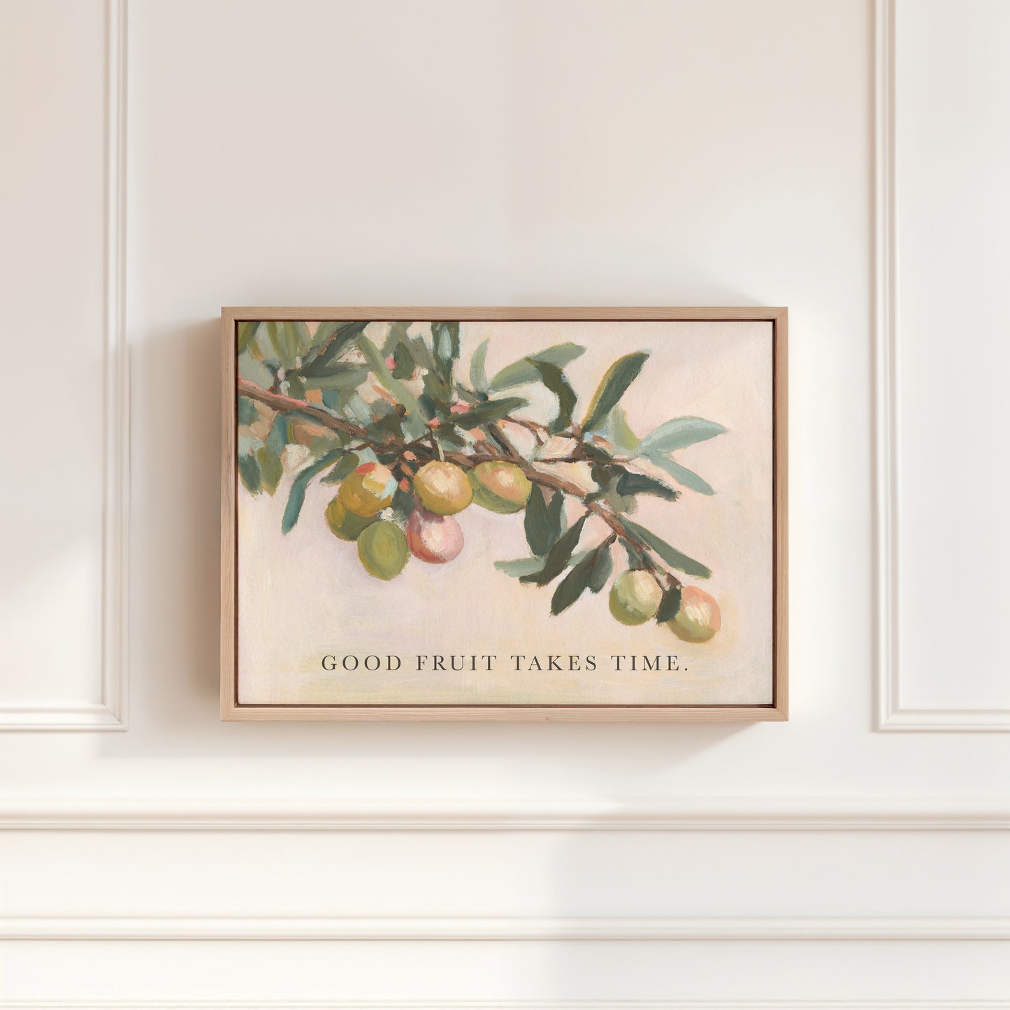 Modern Vintage Home Decor | Olive Branch Wall Art Print – “Good Fruit” Botanical Quote