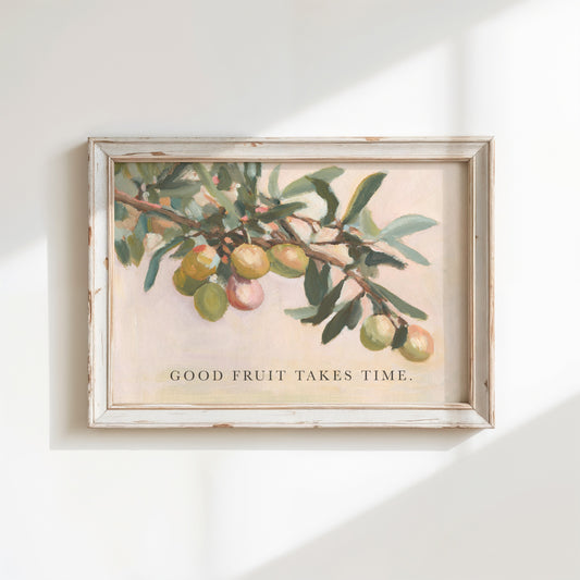 Modern Vintage Home Decor | Olive Branch Wall Art Print – “Good Fruit” Botanical Quote