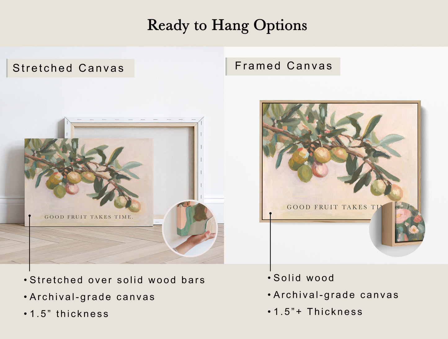 Modern Vintage Home Decor | Olive Branch Wall Art Print – “Good Fruit” Botanical Quote