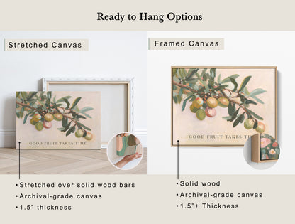 Modern Vintage Home Decor | Olive Branch Wall Art Print – “Good Fruit” Botanical Quote