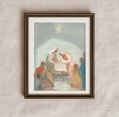 Christian Christmas Wall Art — The Gift from Above | Modern Nativity Scene Print