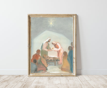 Christian Christmas Wall Art — The Gift from Above | Modern Nativity Scene Print