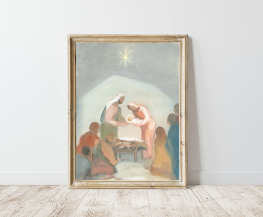 Christian Christmas Wall Art — The Gift from Above | Modern Nativity Scene Print