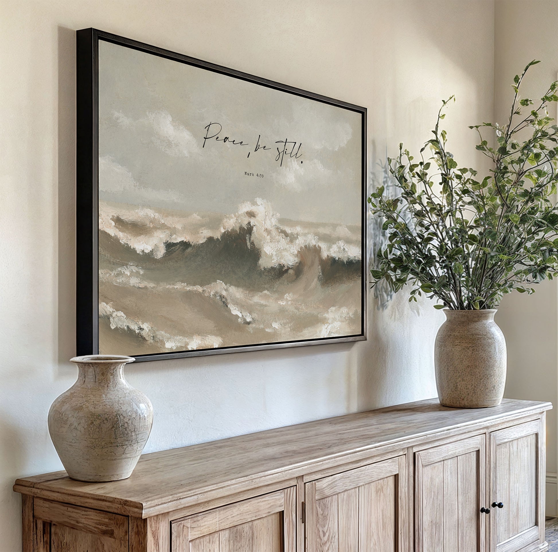 Scripture-inspired ocean painting for spiritual spaces