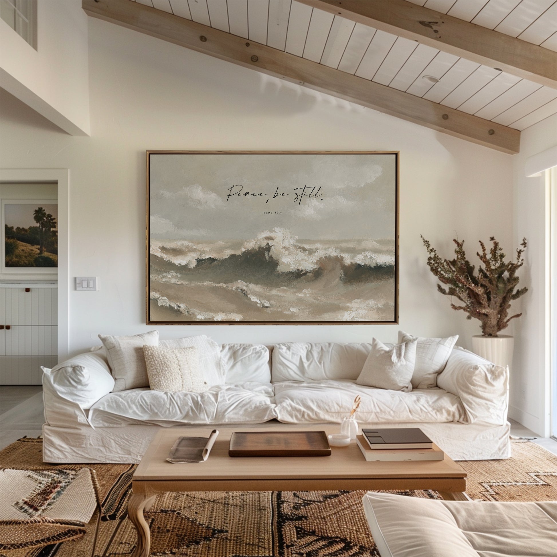 Floating frame version of Peace, Be Still ocean print