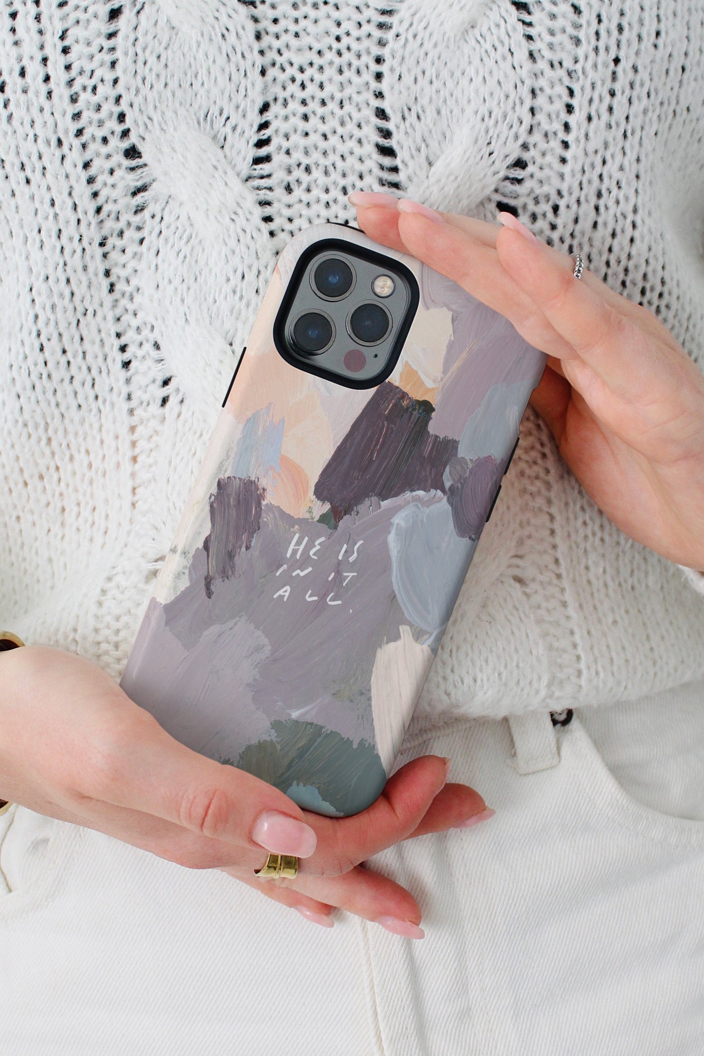 "He is in It All" Phone Case – Abstract Acrylic with Inspirational Quote