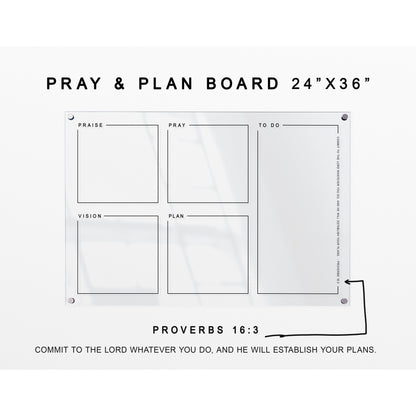 Pray & Plan Acrylic Board | Christian Acrylic Planner | Proverbs 16:3 24"x36"