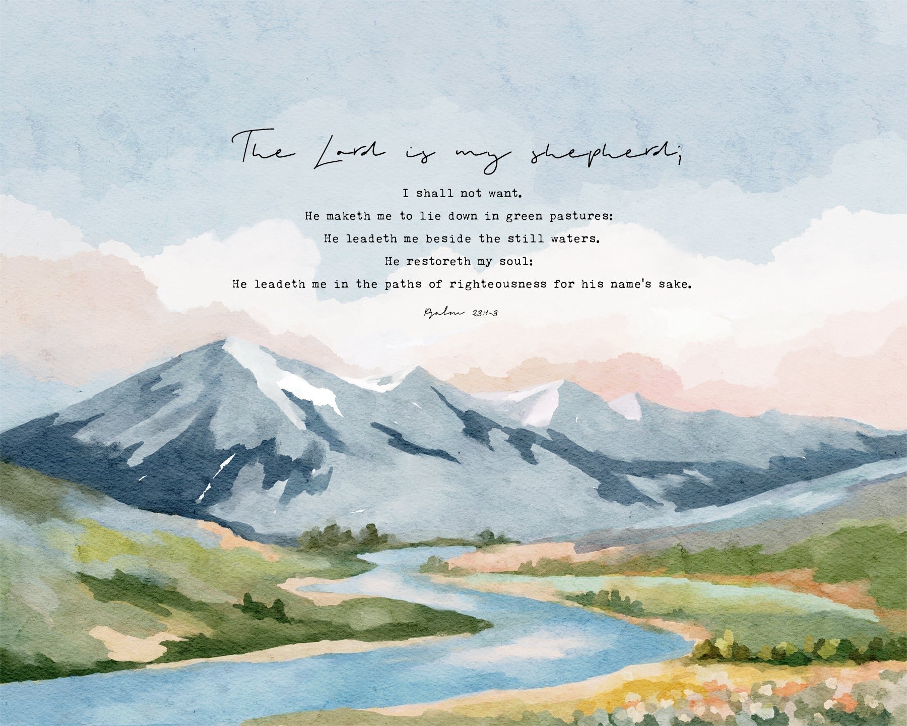 Scriptures Watercolour Psalm 23 Bible Verses Art - Watercolor Landscape Scripture Art – Made Seen