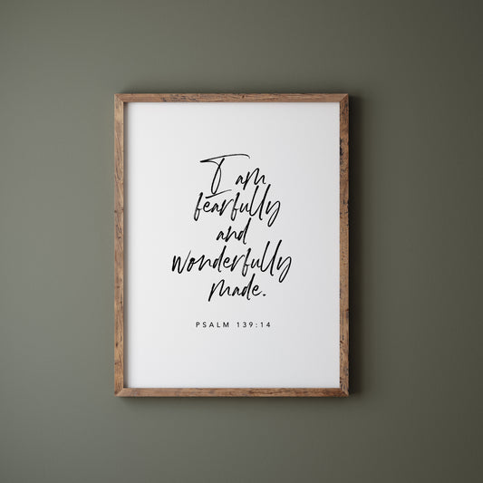 Psalm 139:14 fearfully and wonderfully made calligraphy wall art