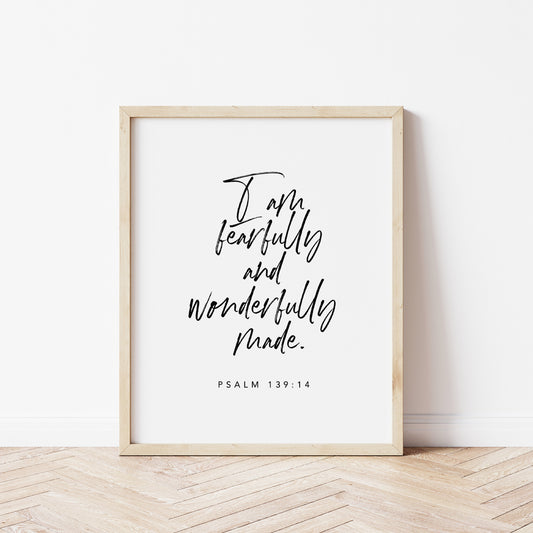 Psalm 139:14 fearfully and wonderfully made calligraphy wall art