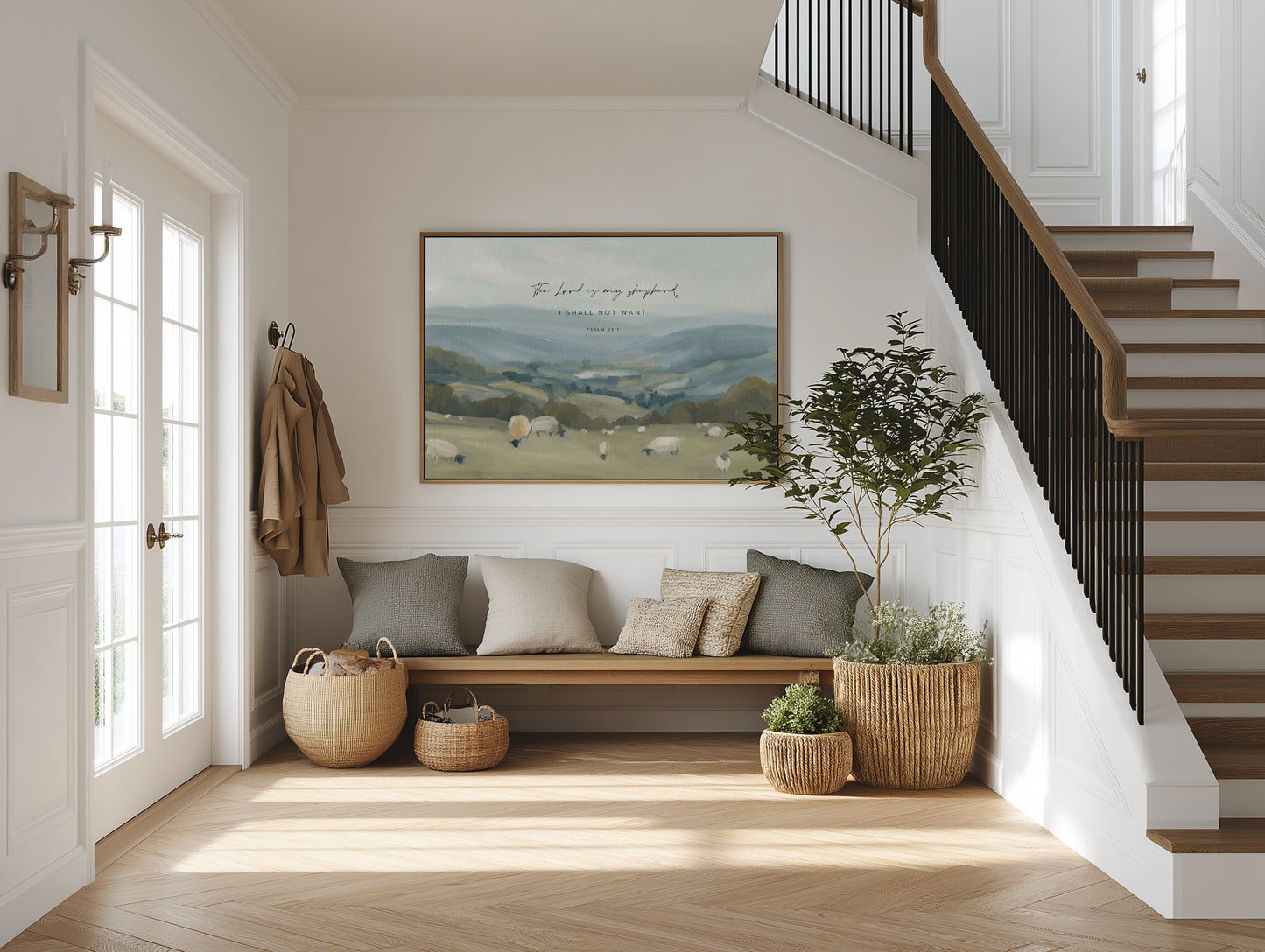Christian Wall Art | Pasture Hill with Sheep with Psalm 23