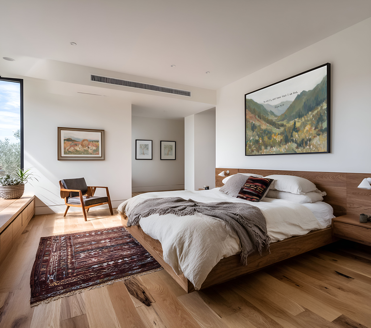 be-still-psalm-46-10-mountain-christian-wall-art in bedroom 