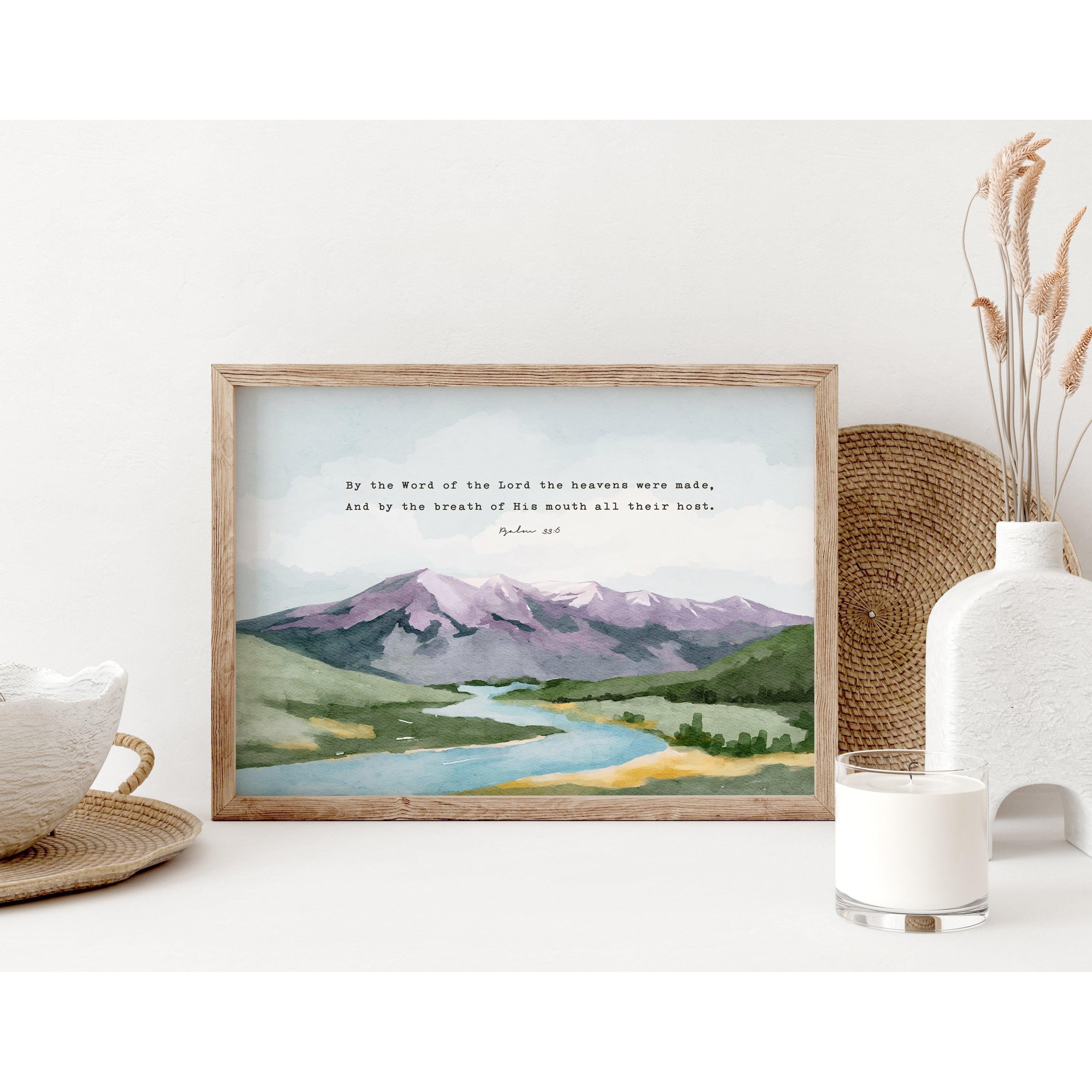 Scripture Watercolor Ice Scripture Art Psalm 33 Bible verses Watercolor Landscape - Creation Si ...