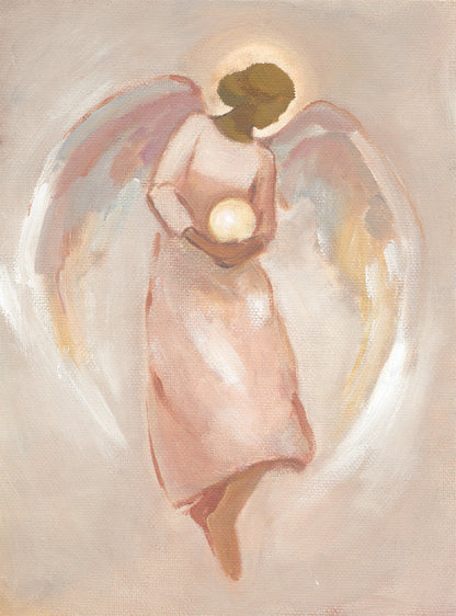 guardian angel art print holding glowing lamp christian wall decor