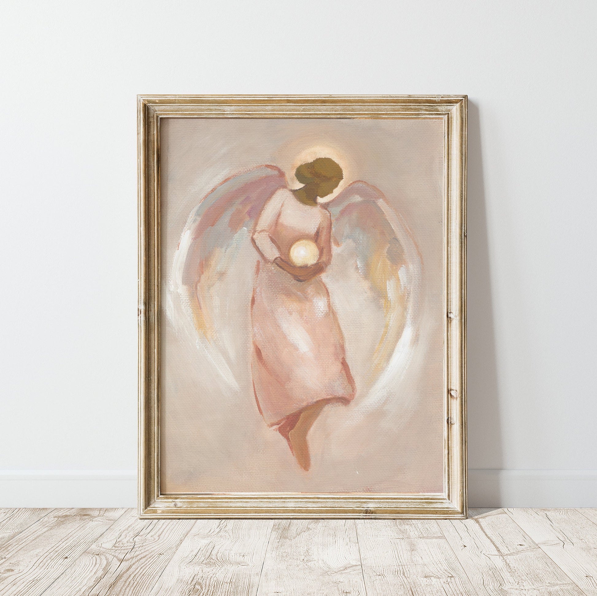 guardian angel art print holding glowing lamp christian wall decor