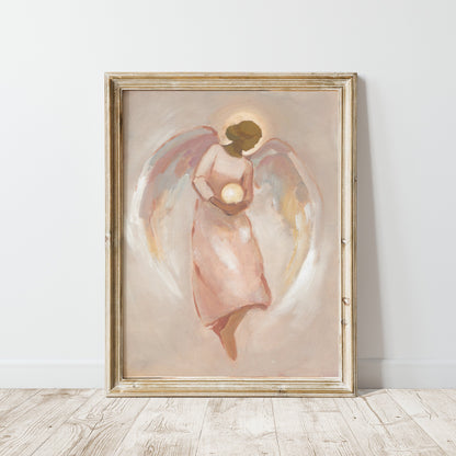 guardian angel art print holding glowing lamp christian wall decor