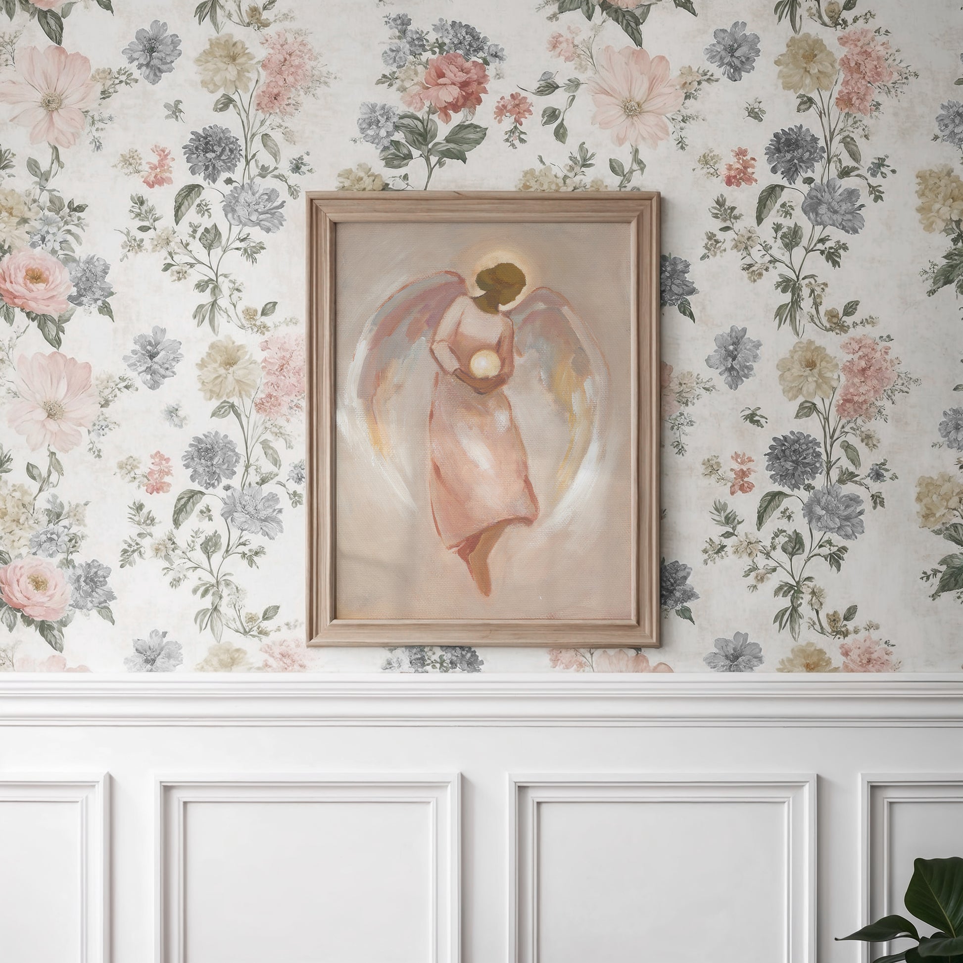 guardian angel art print holding glowing lamp christian wall decor