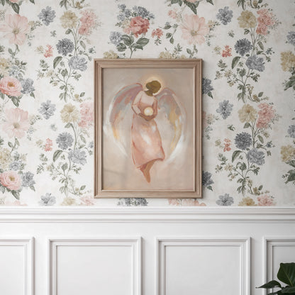 guardian angel art print holding glowing lamp christian wall decor