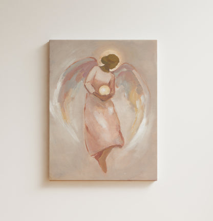 guardian angel art print holding glowing lamp christian wall decor
